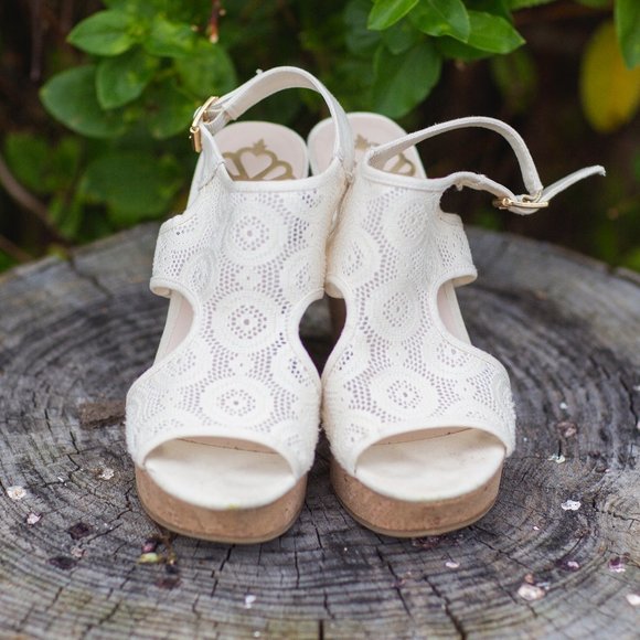 Fergalicious Shoes - Fergalicious Off-white Lace Wedge Sandals